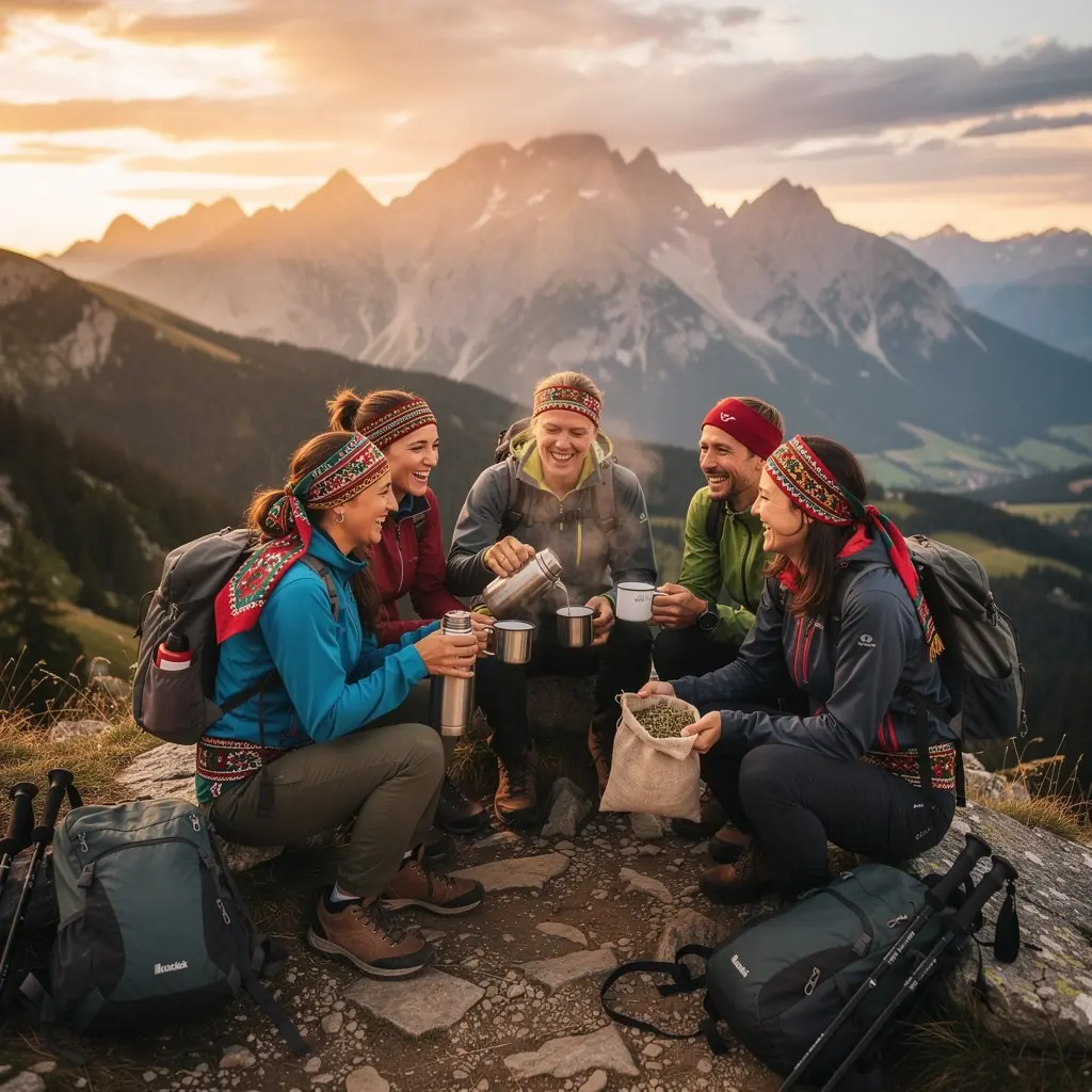 Čajová súprava s krásnymi ornamentmi na stoloch